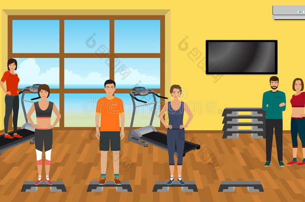 <strong>体育</strong>运动中的健身者在健身房穿着训练器械。 <strong>体育</strong>人物。 健康的生活方式概念。