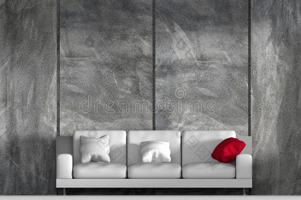 三维混凝土墙和白色<strong>沙发背景</strong>