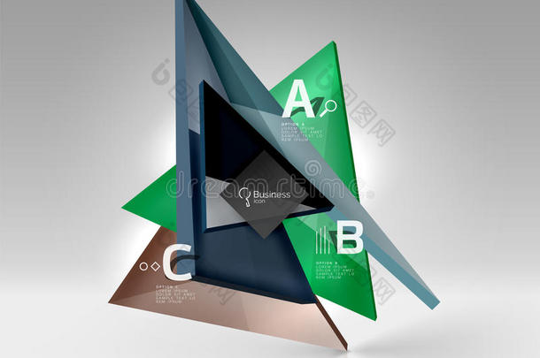 光滑的玻璃半透明三角形在三维空间