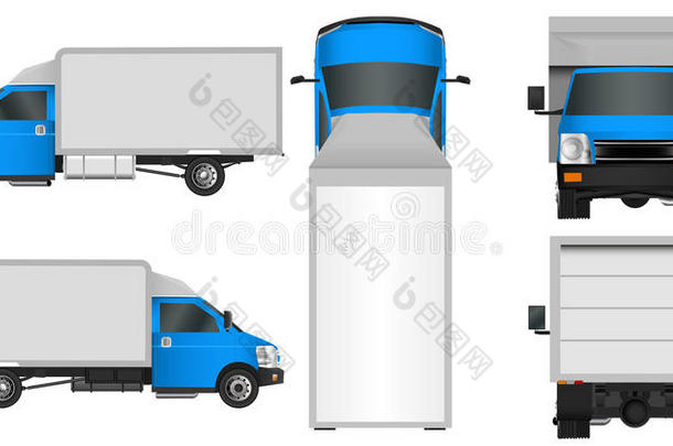 蓝色卡车模板。 货车矢量插图EPS10隔离在白色背景上。 城市商业车辆交付。