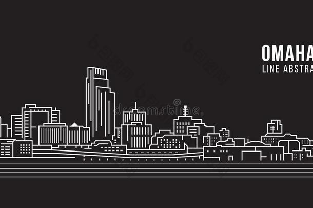 城市景观建筑线艺术矢量插图设计-奥马哈市