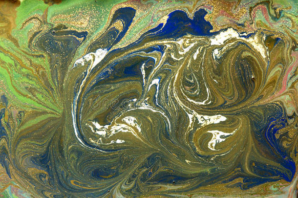 五颜六色的液体质地。 手绘大理石花纹背景。 墨水大理石抽象图案