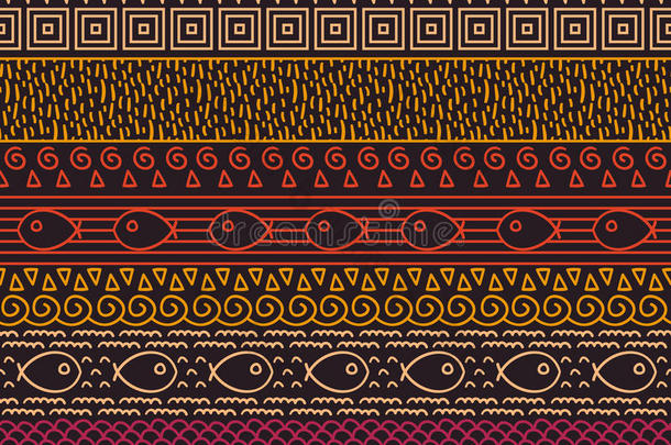 民族部落纺织品装饰，本地观赏条纹无缝图案，带鱼矢量。