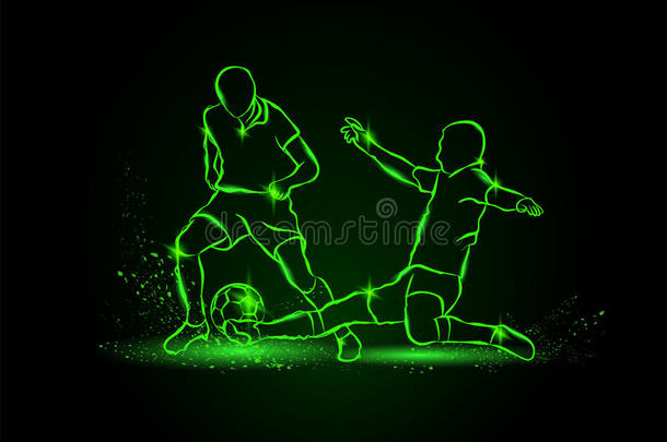 足球。 为球而战。 对付。 霓虹灯风格。