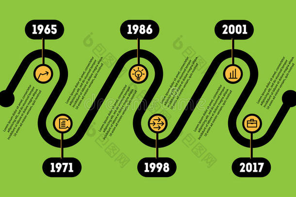 具有选项、部件、步骤或技术流程的业务概念。 水平信息时间线。 矢量Web模板