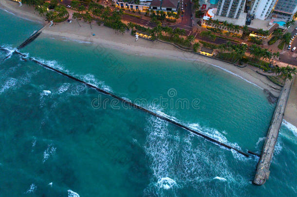 夏威夷怀基基海滩航空影像