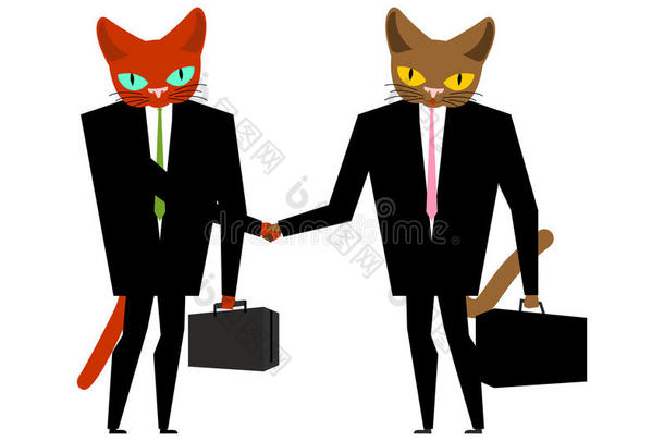 猫商人签约。 握手猫老板。 动物经理。 p