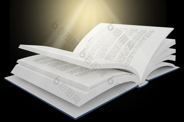 明亮光线下打开书的三维渲染