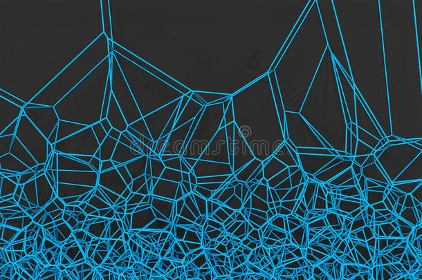 黑色背景上的抽象三维Voronoi晶格