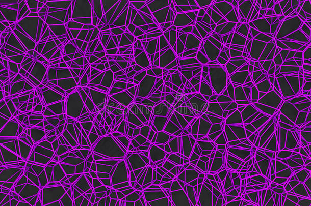 黑色背景上的抽象三维Voronoi<strong>晶格</strong>