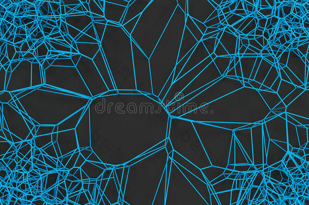 黑色背景上的抽象三维Voronoi<strong>晶格</strong>