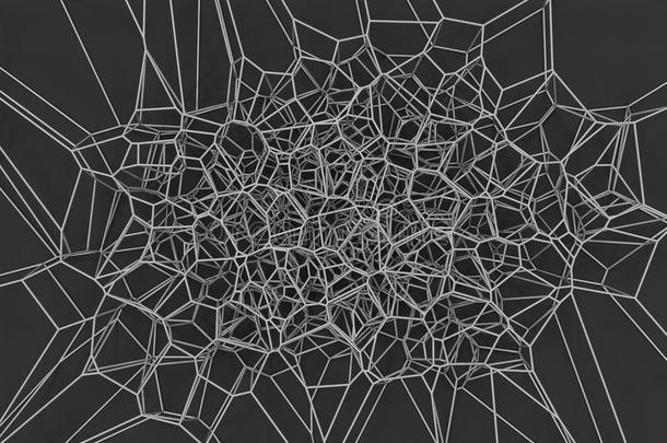 黑色背景上的抽象三维Voronoi晶格