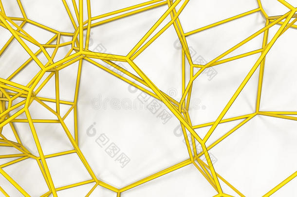 白色背景上的抽象三维Voronoi<strong>晶格</strong>
