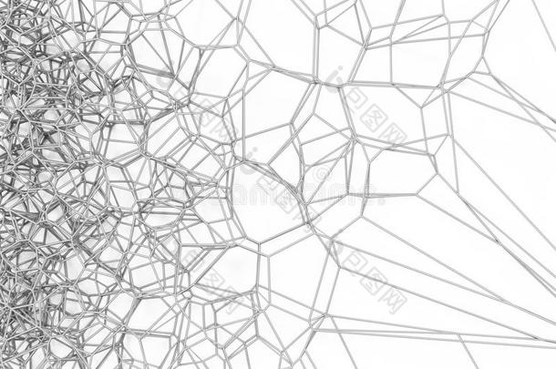 白色背景上的抽象三维Voronoi<strong>晶格</strong>