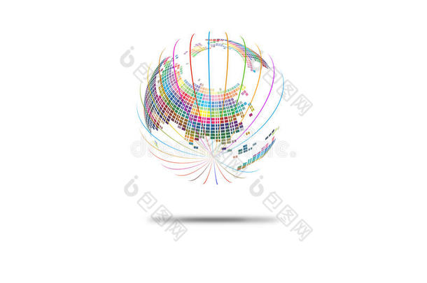 彩色三维球面世界地图，抽象矢量背景