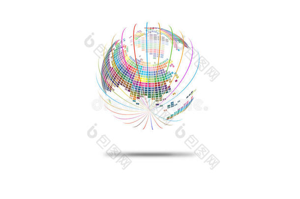 彩色三维球面世界地图，抽象矢量背景