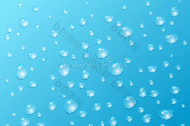 蓝色背景上的纯净水滴。