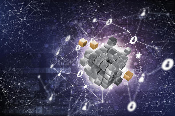 互联网和网络的概念与数字立方体图形在d