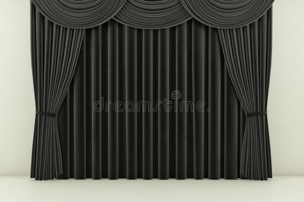 黑色窗帘或窗帘背景。 三维渲染