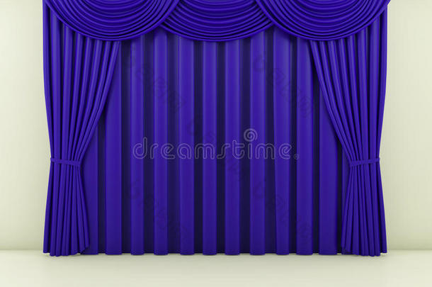 蓝色窗帘或窗帘背景。三维渲染