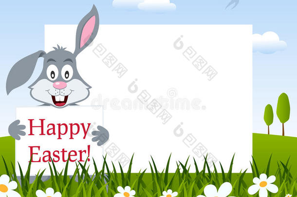 复活节水平框架与兔子兔子