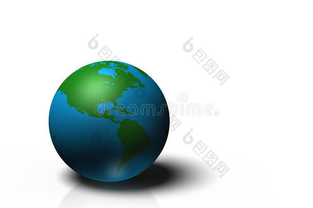 三维地球仪显示地球与大陆，孤立在白色背景上