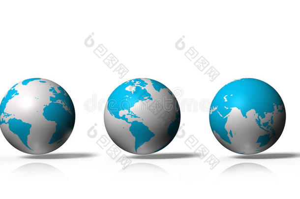 三维地球仪显示地球与所有大陆，孤立在白色背景上