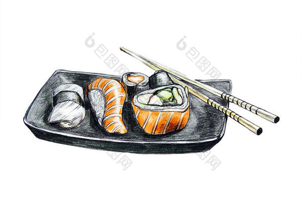 用筷子手绘寿司