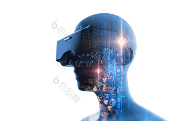 虚拟人在VR耳机中的三维渲染未来主义技术