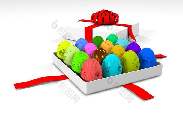 复活节彩蛋在礼品盒3D渲染