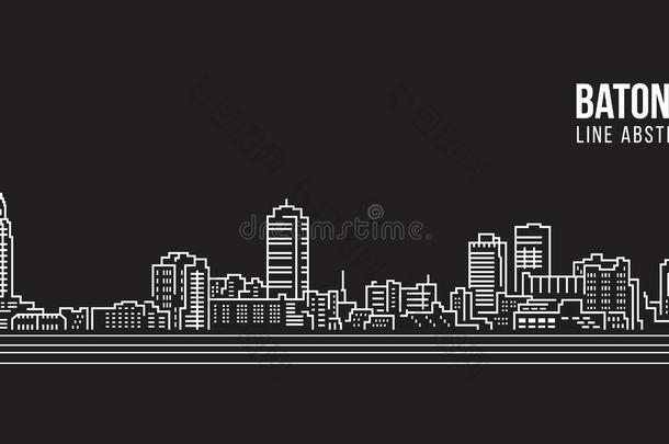 城市景观建筑线条艺术矢量插图设计-巴吞鲁日市