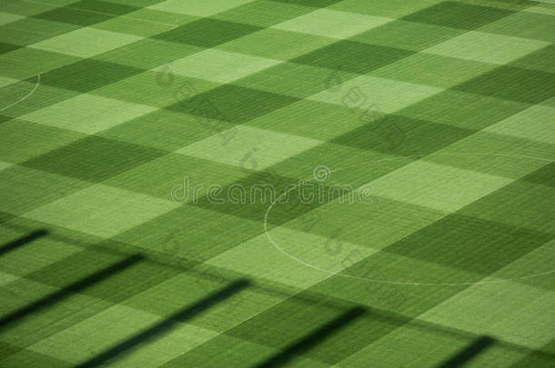 新鲜绿草的美丽图案，用于足球运动，足球场，足球场，团队运动纹理