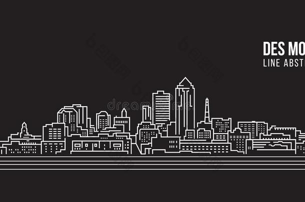 城市景观建筑线艺术矢量插图设计-德莫因市