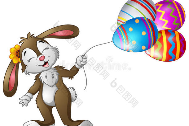 复活节兔子拿着复活节彩蛋气球