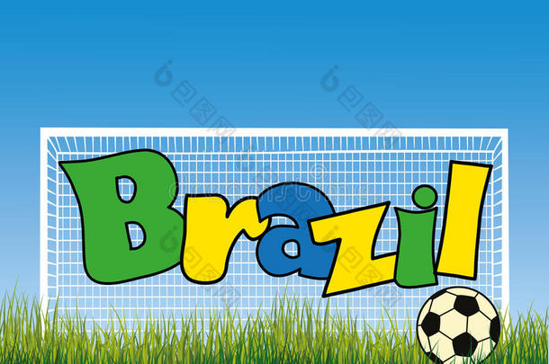 足球场，球和足球进球，涂鸦Braz