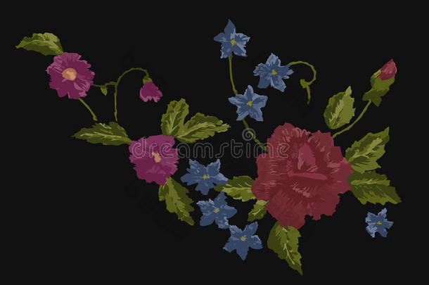 刺绣民族花卉颈线花卉设计