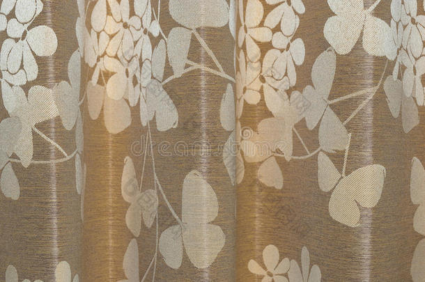 米色织物背景上的一组花的特写