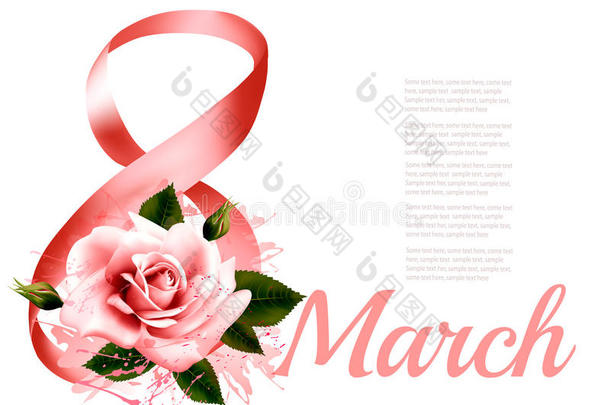 三月八日用红玫瑰插图。 国际妇女`日。