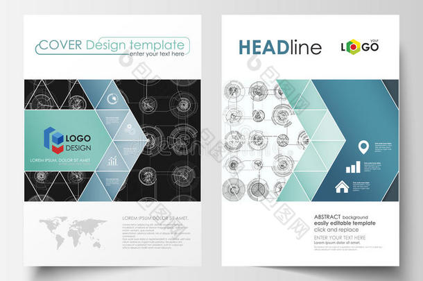 小册子、杂志、传单的商业<strong>模板</strong>。 盖<strong>模板</strong>，平面布局在A4大小。 <strong>高科技</strong>设计，连接