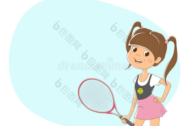 背景为文本与一个女孩的形象与网球拍。