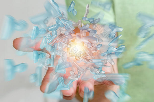 商人持有闪亮的玻璃化身集团3D渲染