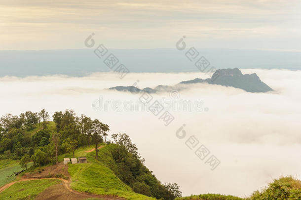 美丽的雾和云在PhuthapBoek，泰国。