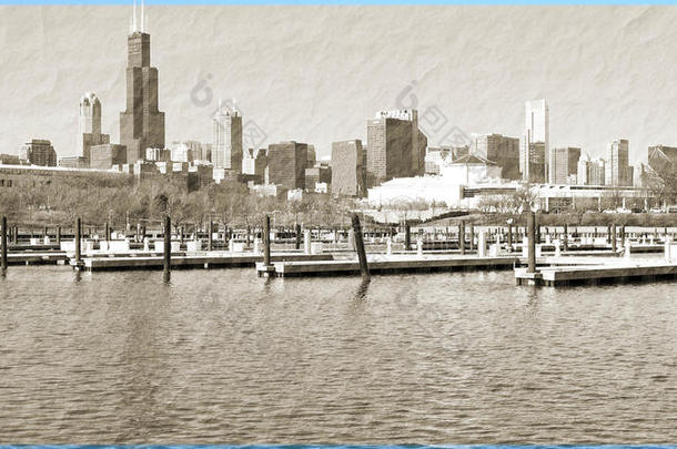 芝加哥伊利诺伊州城市景观建筑与市中心摩天大楼