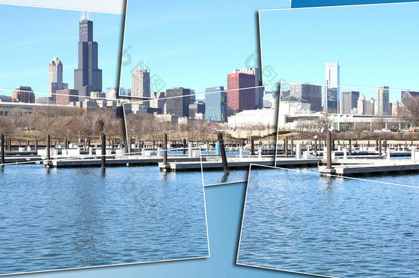芝加哥伊利诺伊州城市景观建筑与市中心摩天大楼