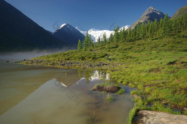 湖边美丽的山景。 山湖。 一种山地地形和山谷中的水