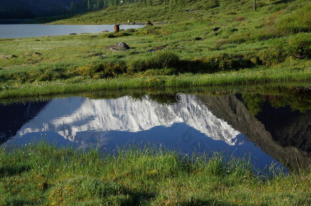 湖边美丽的山景。 山湖。 一种山地地形和山谷中的水