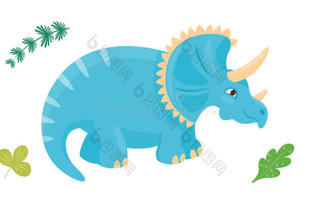 卡通恐龙三角龙矢量插图孤立怪物动物恐龙史前人物爬行动物捕食者