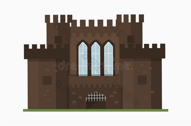 卡通童话城堡塔图标可爱的建筑幻想房子童话中世纪和公主堡垒设计