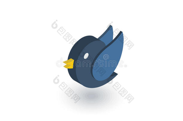 鸟，信息符号，推特等距平面图标。 三维矢量