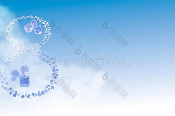 3月8日。 由八个水滴组成的图形，在蓝天上有冰块，优雅的背景上有合作空间。 装饰问候g